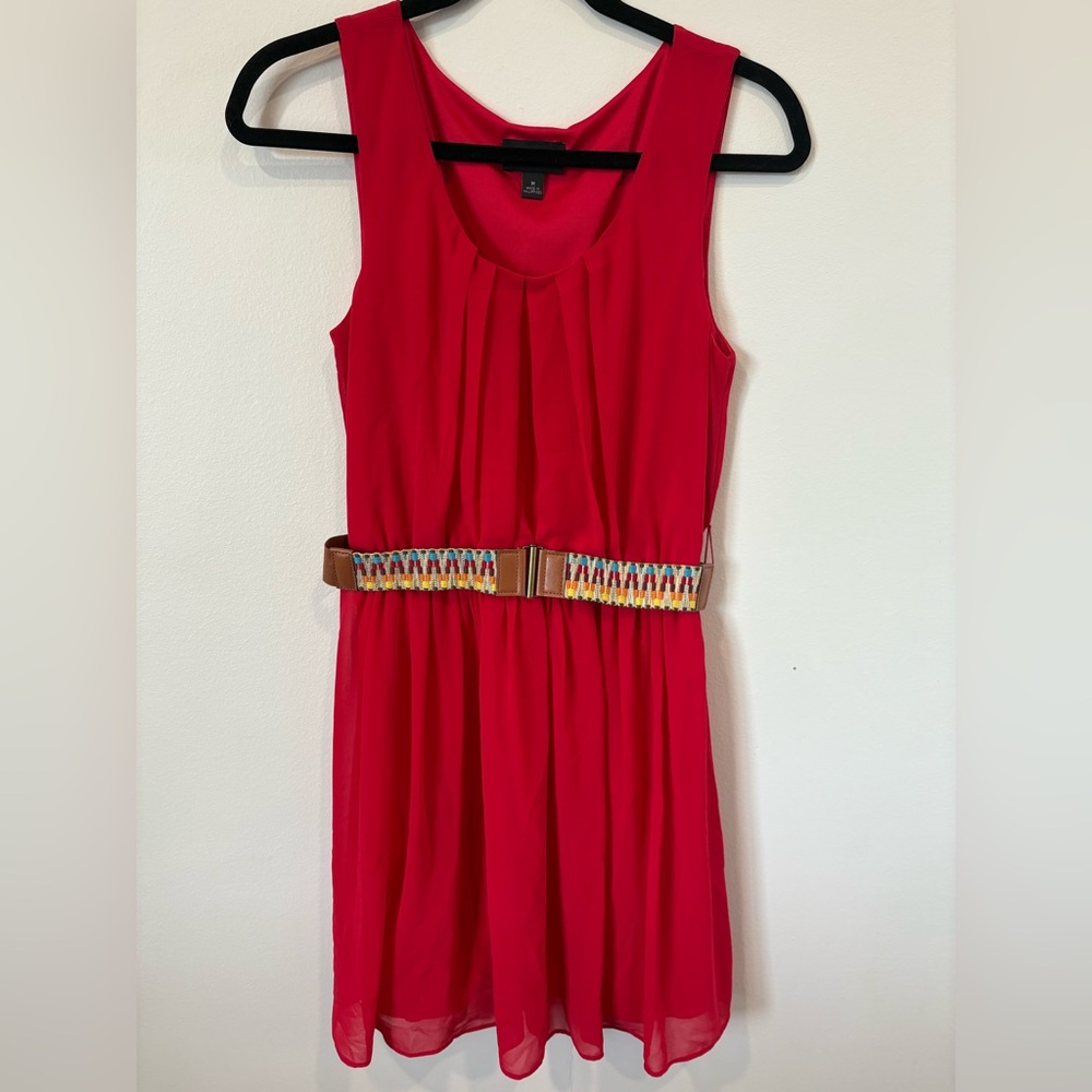 Elegant Red Sleeveless Dress with Belt